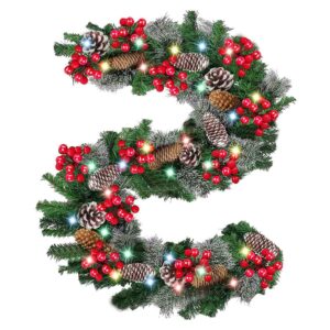 9FT 100 LED Xtmas Garland Lights 8 Flash Modes Battery Operated Prelit Garland Christmas Decor