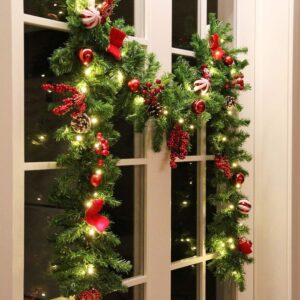 9 FT Christmas Garland, Battery Operated 8 Lighting Modes, Lighted Christmas Garland with 50 LEDs