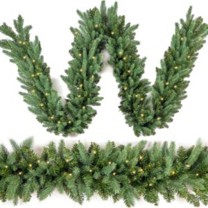 9 Ft by 12 Inch Pre Lit Fraser Fir Xmas Garland with 50 LED Lights 550 Tips, Indoor Outdoor Home Decoration