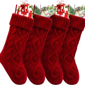 4 Pack 18" Burgundy Personalized Large Cable Knitted Christmas Stockings