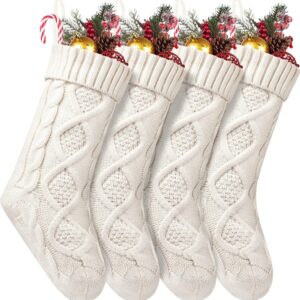 4 Pack 18" Ivory White Large Size Cable Knitted Christmas Stockings