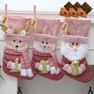 3 Pack 3D Plush Santa/Snowman/Elk Dolls Pattern Christmas Stockings