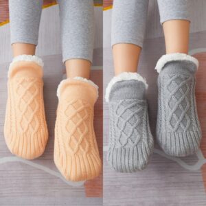 Indoor Floor Non-Slip Thermal Socks, Woven and Velvet Thermal Slipper Socks, Winter House Non-Slip Slipper Socks