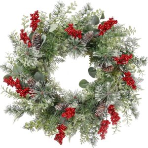 21" Artificial Christmas Wreath for Front Door Xmas Red Berry Wreath, Christmas Hanging Decorations for Home