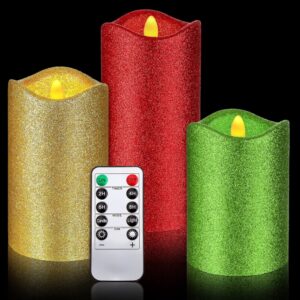 3 P Christmas Glitter Flameless Candles LED Votive Battery Operated with Remote Control Timer