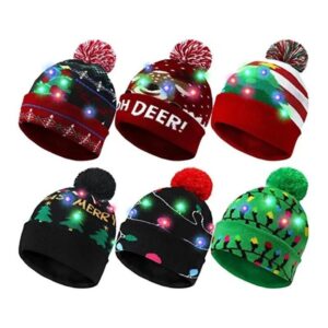 Cute LED Christmas Hat Light Up Christmas Knitted Beanie Holiday Hat Warm Cap