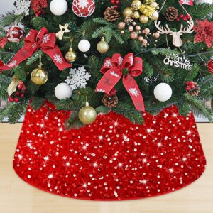 Red Collar Glittery Rings Sequins 24 Inch Velvet Xmas Tree Skirt Personalized Sparkle Tree Stand Collar