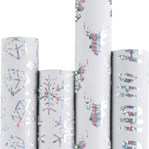 Christmas Wrapping paper-White Paper With Sliver Shiney Pattern Perfect for Christmas-4 Roll-30Inch X 10Feet Per Roll