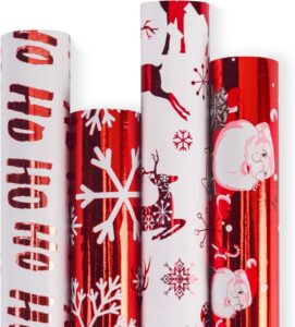 Christmas Wrapping paper-Red and White Paper - Christmas Elements Collection-4 Roll-30Inch X 10Feet Per Roll