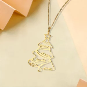 5 Names Christmas Tree Gold Plated Personalized Custom Nameplate Pendant Name Necklace Christmas Gift