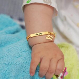 Customized Gold Plated Name ID Bracelet with Crown Baby Gifts