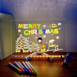 Acrylic Dry Erase Board with Light, Dry Erase LED Message Board with Stand, 6 Pens