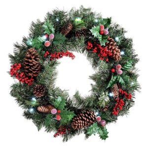 Christmas Wreath Door Hanging Wreath Frost Clover Natural Pine Cones Decorative Berries