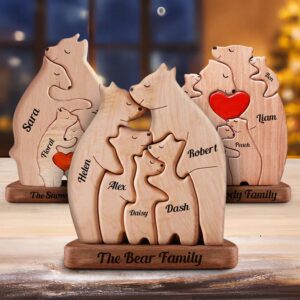 Hug Bear Warm Family Solid Wood Set Ornaments-Wooden Pet Carvings