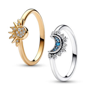 New Trendy Rings Identical To Pandora 925 Sterling Silver Moon And Sun Rings