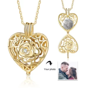 Heart-shaped Necklace With Rose Personalized Photo